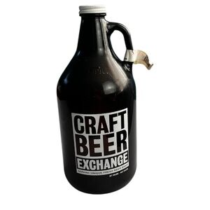 Craft Beer Exchange 64 oz Black Glass Growler w/ Handle & Screw Cap Used